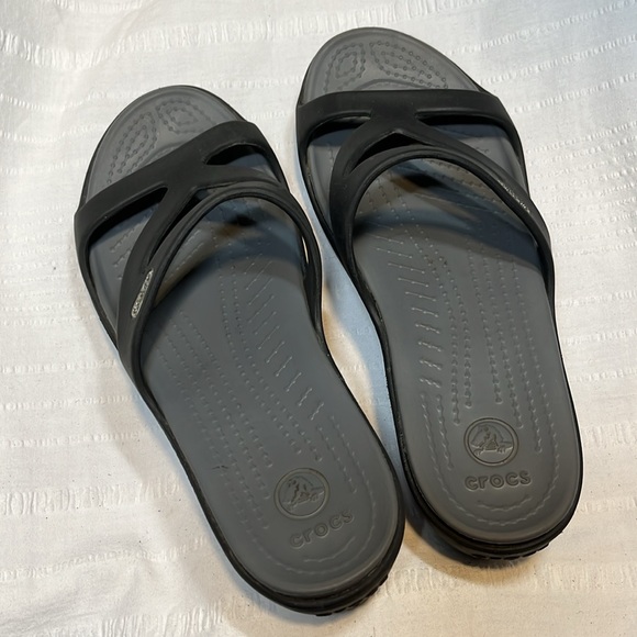 Crocs Strappy Wedge SANDALS Women’s 9 Black Slip-on Beach Shoes Patricia II - Picture 4 of 16